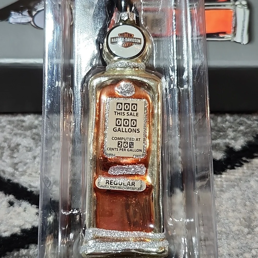 HARLEY DAVIDSON CRAFTED BAR & SHIELD GLITTER GAS PUMP ORNAMENT CHRISTMAS